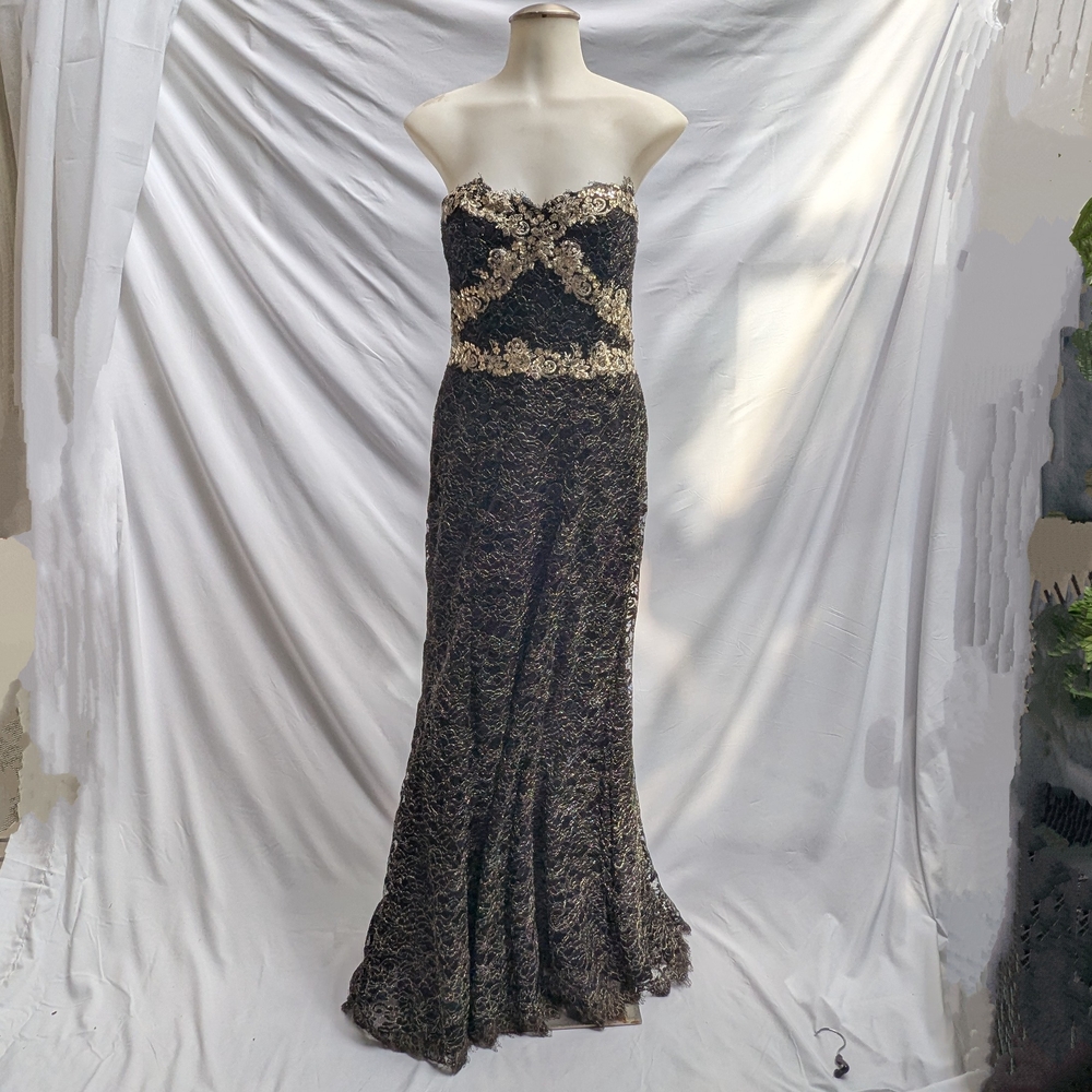 Gray Strapless Sequin Embellished Gown